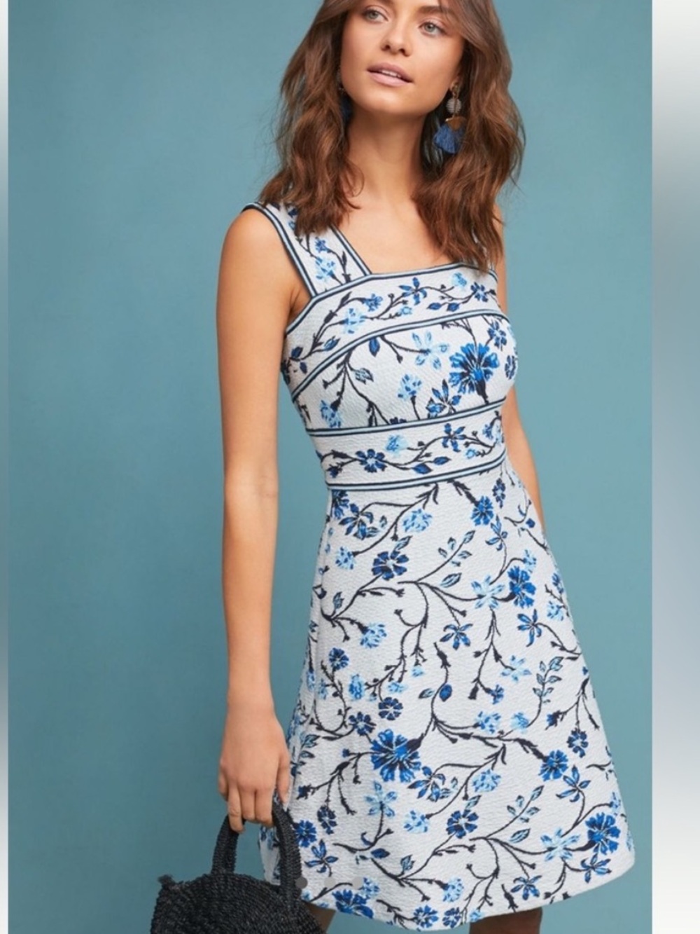 Anthropologie Maeve White and Blue Floral Mini Dress